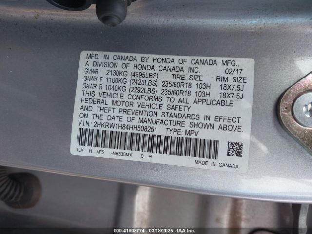 2HKRW1H84HH508251 Honda Cr-v Ex-l/ex-l Navi