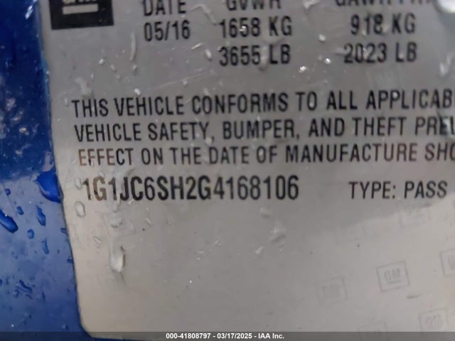 1G1JC6SH2G4168106 Chevrolet Sonic Lt Auto