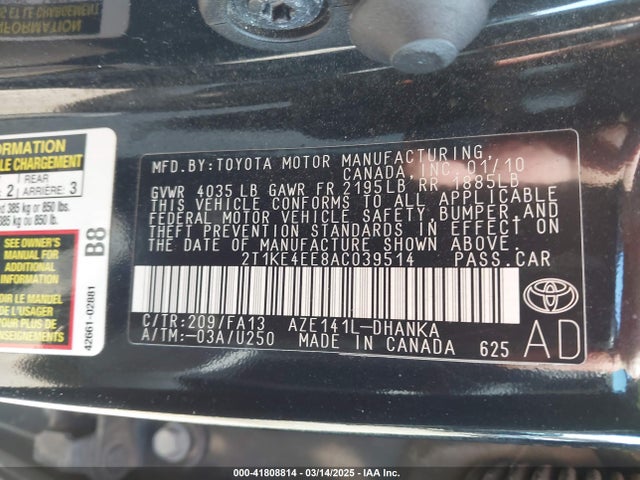 Aukcja sprzedaży 2010 Toyota Matrix S, vin: 2T1KE4EE8AC039514, numer aukcji: 41808814