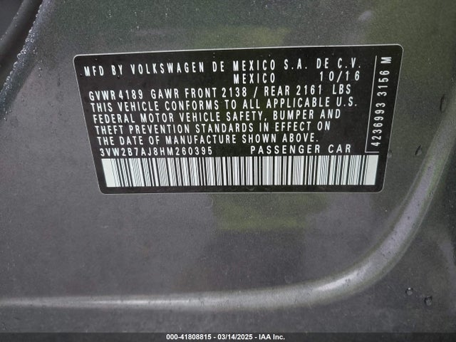 3VW2B7AJ8HM260395 Volkswagen Jetta 1.4t S