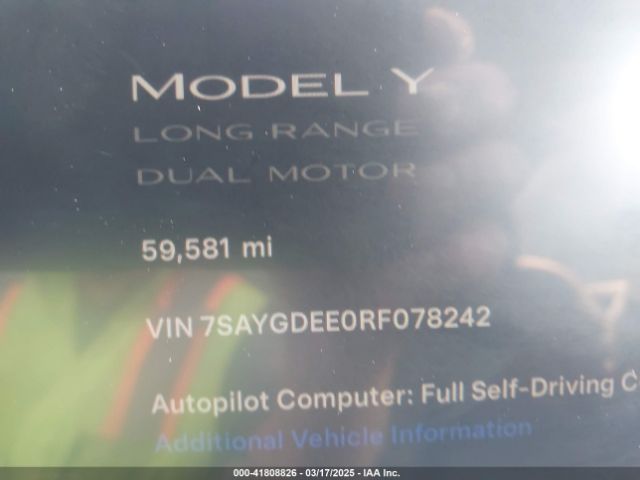 7SAYGDEE0RF078242 Tesla Model Y Long Range Dual Motor All-wheel Drive