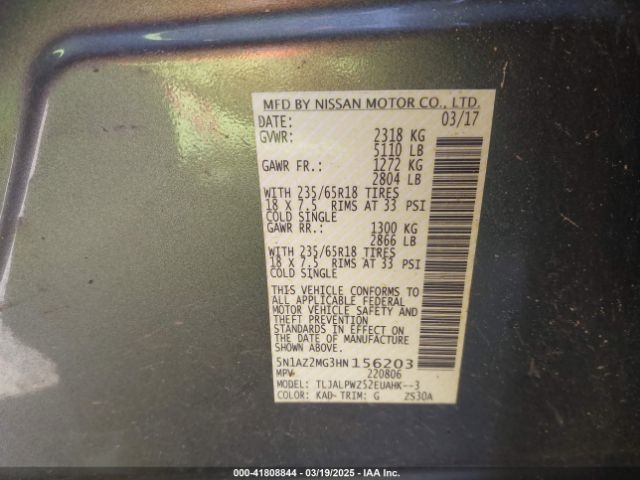 5N1AZ2MG3HN156203 Nissan MURANO S