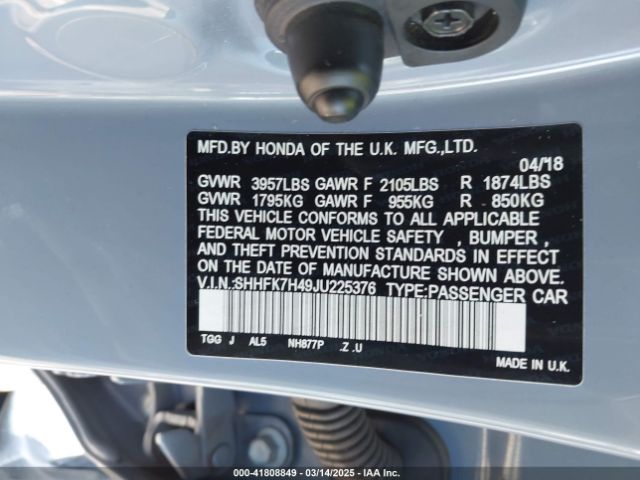 SHHFK7H49JU225376 Honda l15ba