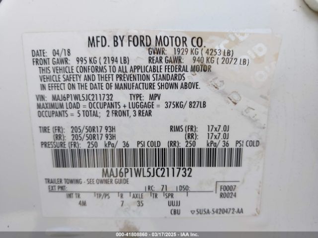 MAJ6P1WL5JC211732 Ford Ecosport Titanium