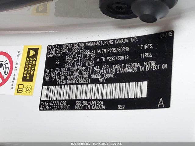 2T2ZK1BA9FC190534 Lexus RX 350