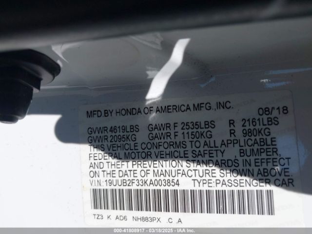 19UUB2F33KA003854 Acura Tlx Standard