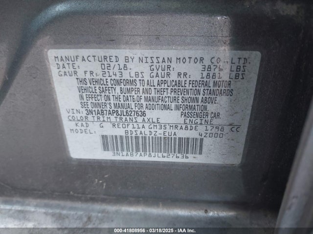3N1AB7AP8JL627636 Nissan SENTRA SV
