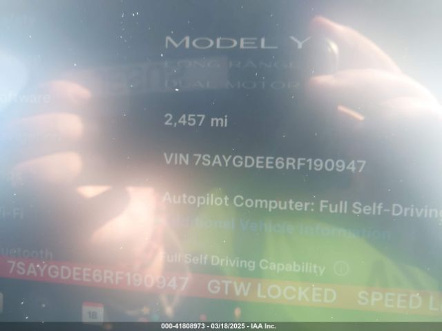 7SAYGDEE6RF190947 Tesla Model Y Long Range Dual Motor All-wheel Drive