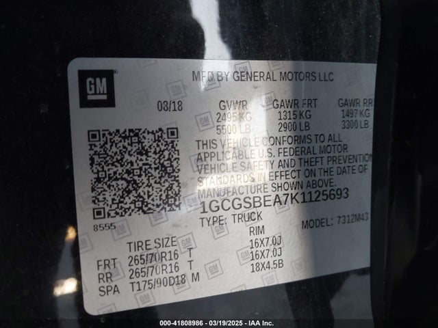 1GCGSBEA7K1125693 Chevrolet Colorado Wt