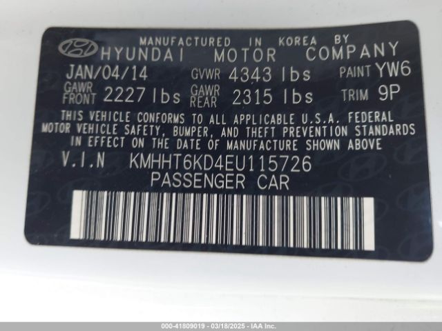 KMHHT6KD4EU115726 Hyundai Genesis 2.0t