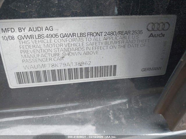 2009 AUDI A4 WAUMF78K79A138962 Photo 8