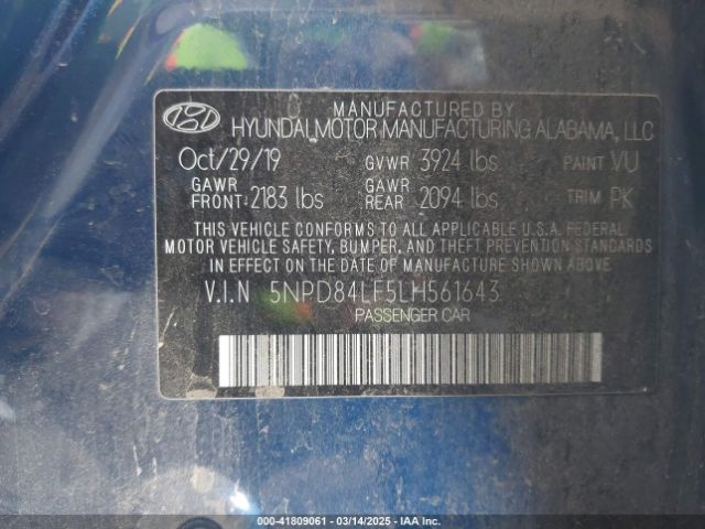 5NPD84LF5LH561643 Hyundai ELANTRA SEL