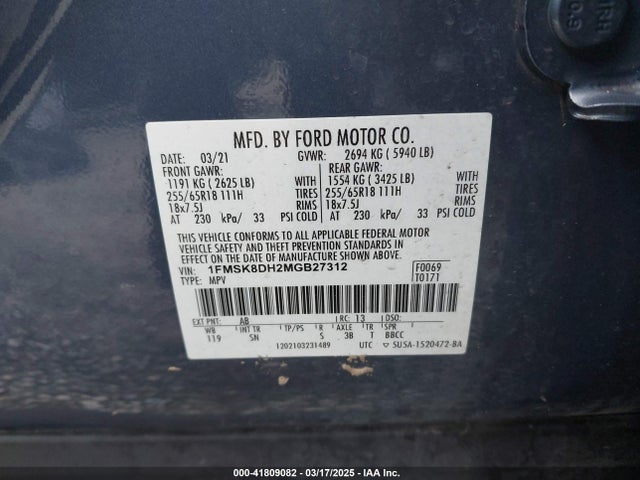 Ford EXPLORER XLT 2021 1FMSK8DH2MGB27312 Image 9