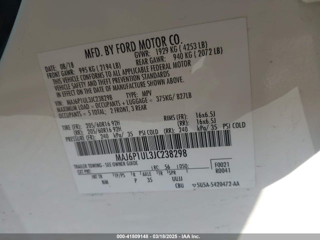 MAJ6P1UL3JC238298 Ford Ecosport