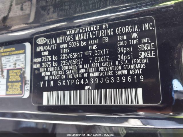 5XYPG4A39JG339619 KIA Sorento 2.4l L