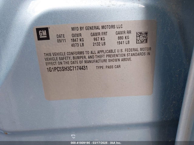 2012 CHEVROLET CRUZE 1G1PC5SH3C7174431 Photo 8