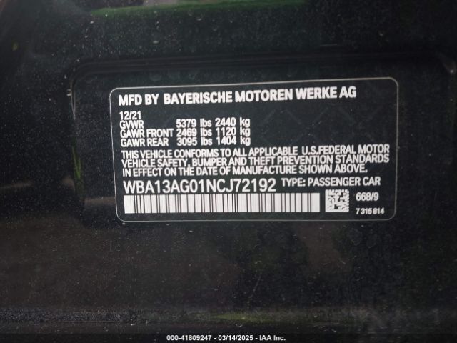 WBA13AG01NCJ72192 BMW 530e