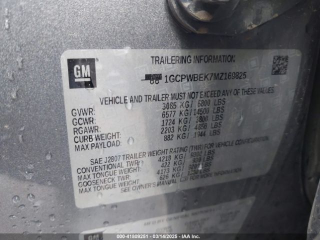 1GCPWBEK7MZ169825 Chevrolet Silverado 1500 2wd  Short Bed Custom