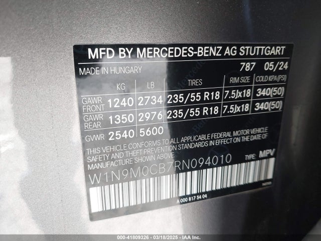 W1N9M0CB7RN094010 Mercedes-Benz Eqb Eqb 250+