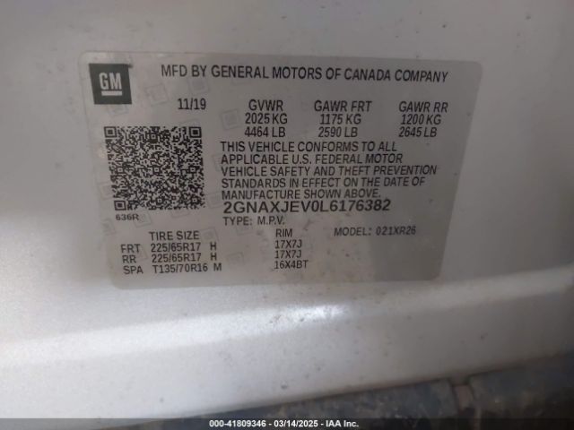 2GNAXJEV0L6176382 Chevrolet Equinox Fwd 2fl