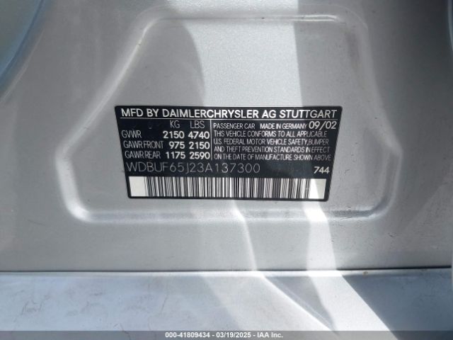 2003 MERCEDES-BENZ E 320 WDBUF65J23A137300 Photo 8