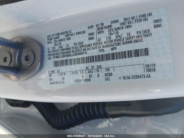 1FMCU9H68LUB56813 Ford ESCAPE SEL