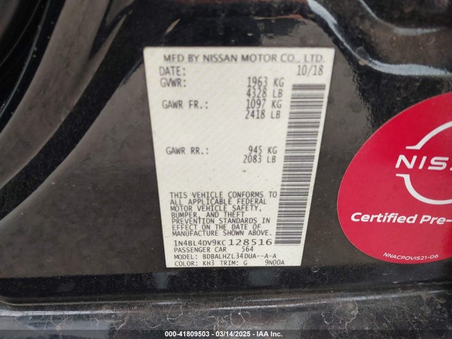 Nissan Altima 2.5 Sv 2019 1N4BL4DV9KC128516 Image 9