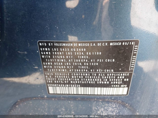 3VV0B7AX9JM159226 Volkswagen Tiguan 2.0t S