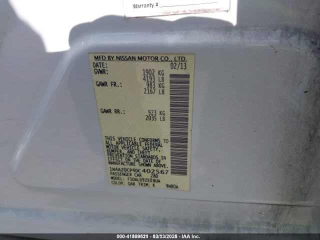 Aukcja sprzedaży 2013 Nissan Leaf Sv, vin: 1N4AZ0CP4DC402567, numer aukcji: 41809521