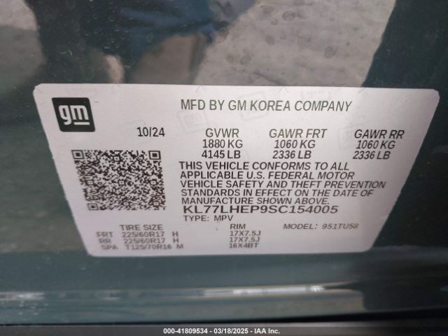 KL77LHEP9SC154005 Chevrolet Trax Fwd Lt