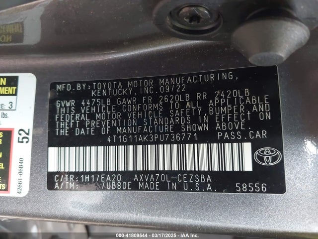 4T1G11AK3PU736771 Toyota CAMRY SE