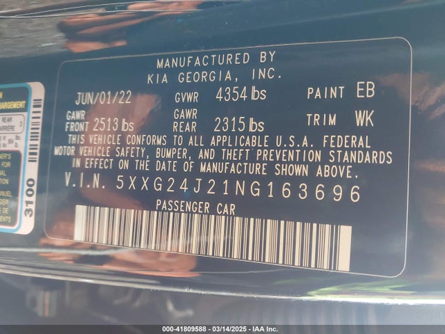 5XXG24J21NG163696 KIA t-gdi gamma ii