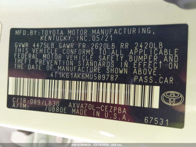 4T1K61AK6MU589787 Toyota a25a-fks