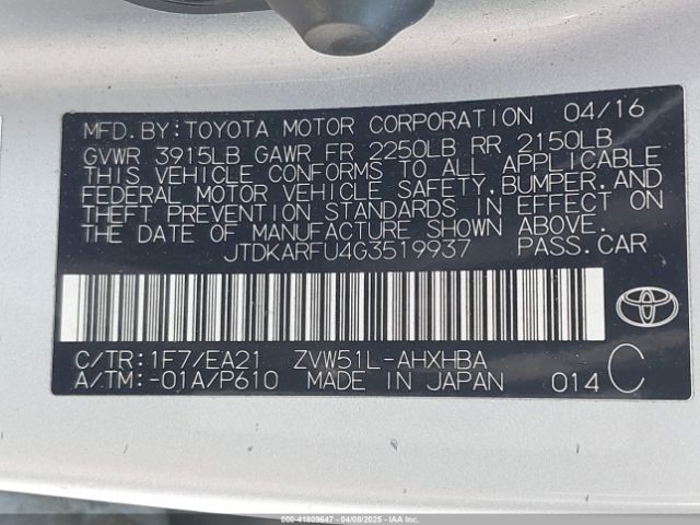 JTDKARFU4G3519937 Toyota Prius Three Touring