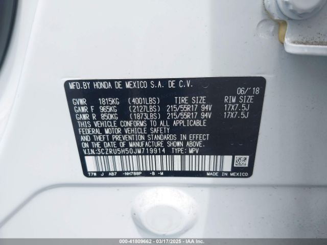 3CZRU5H50JM719914 Honda HR-V EX