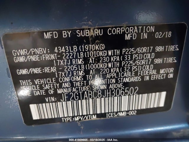 JF2GTABC8JH306502 Subaru Crosstrek 2.0i Premium