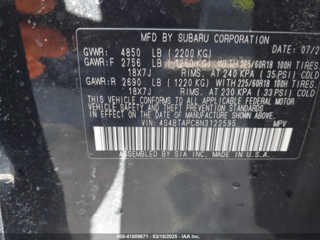 4S4BTAPC8N3122595 Subaru Outback Touring