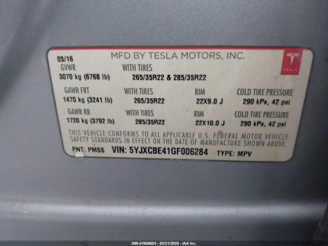 5YJXCBE41GF006284 Tesla Model X 75d/p100d/p90d