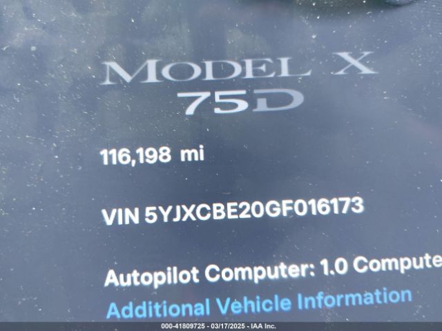 5YJXCBE20GF016173 Tesla Model X 60d/70d/75d/90d/p100d
