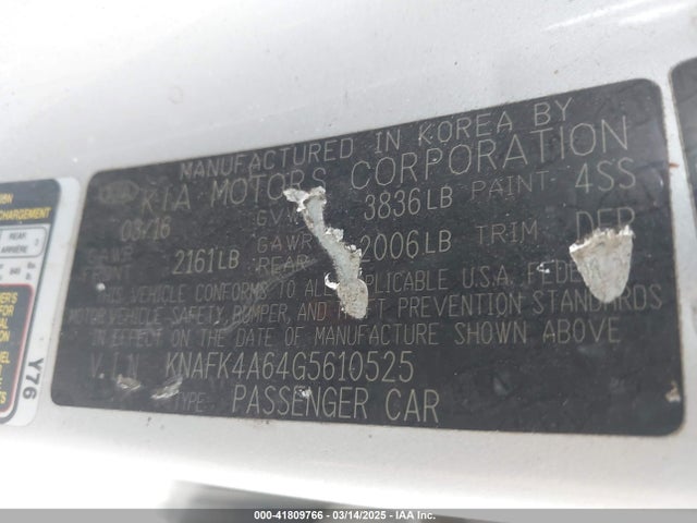 KNAFK4A64G5610525 KIA FORTE LX
