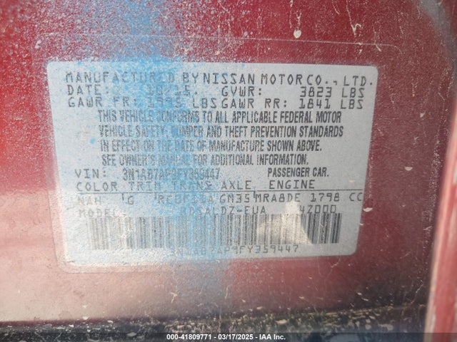 3N1AB7AP9FY359447 Nissan SENTRA SV