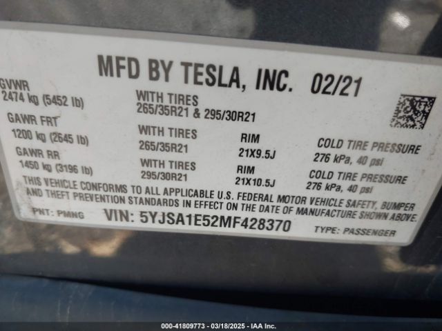 5YJSA1E52MF428370 Tesla Model S Long Range Dual Motor All-wheel Drive
