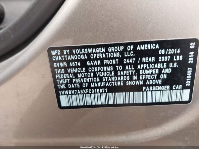 1VWBV7A3XFC015671 Volkswagen Passat 2.0l Tdi Se