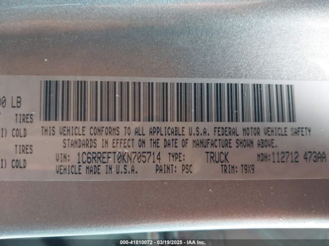 1C6RREFT0KN705714 RAM 1500 Big Horn/lone Star  4x2 5'7 Box