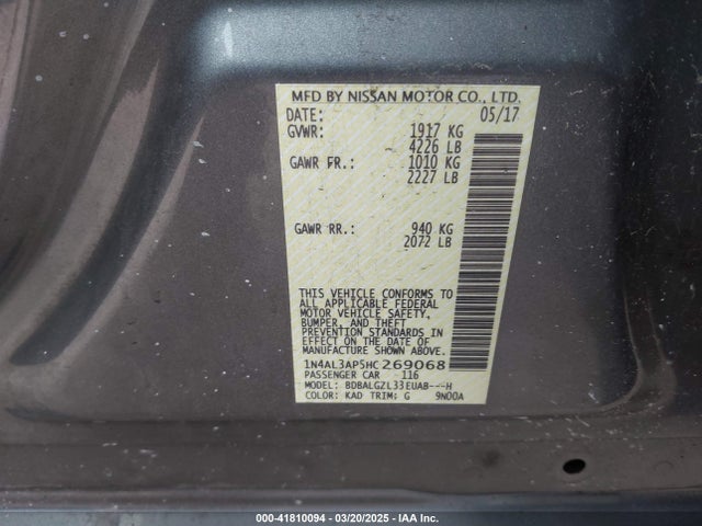 1N4AL3AP5HC269068 Nissan Altima 2.5 S