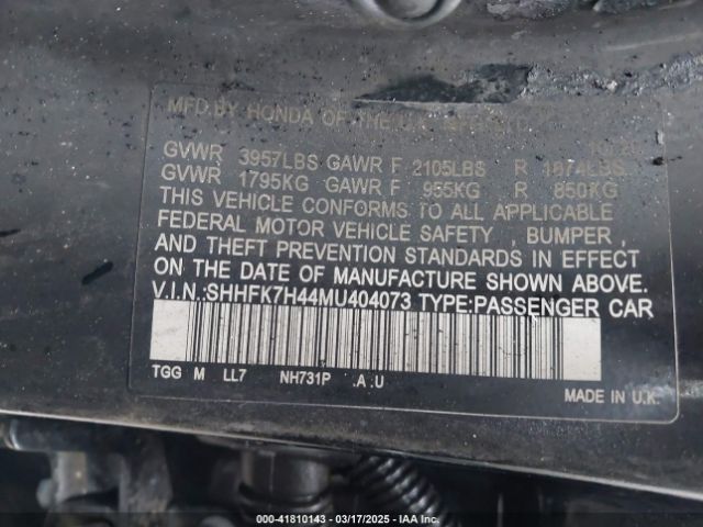 SHHFK7H44MU404073 Honda Civic Sport