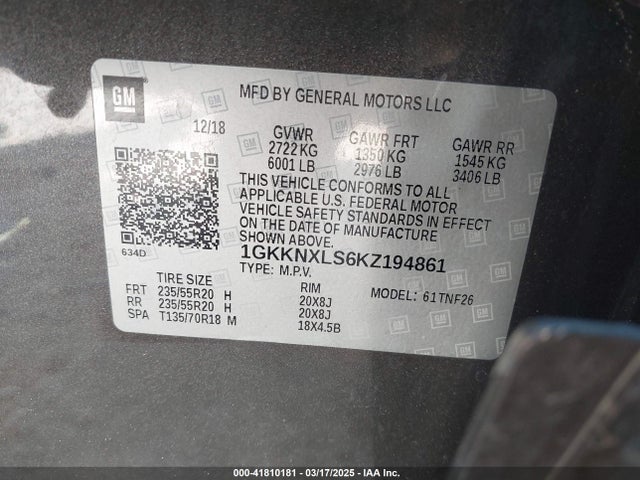 1GKKNXLS6KZ194861 GMC Acadia Denali