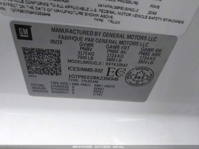 1GTP9EED8KZ356949 GMC Sierra 1500 At4