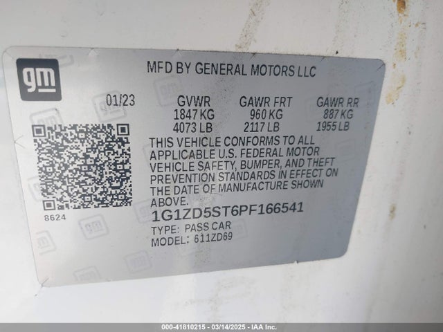 1G1ZD5ST6PF166541 Chevrolet Malibu Fwd 1lt