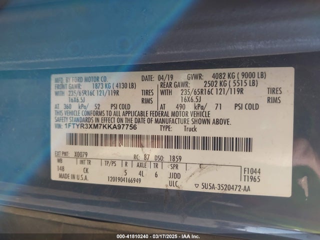 1FTYR3XM7KKA97756 Ford Transit-250